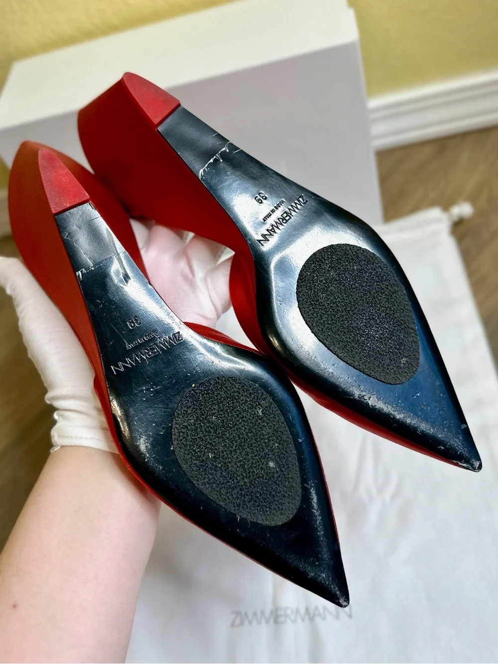 EUC Zimmermann Surf Satin Pumps in Ruby